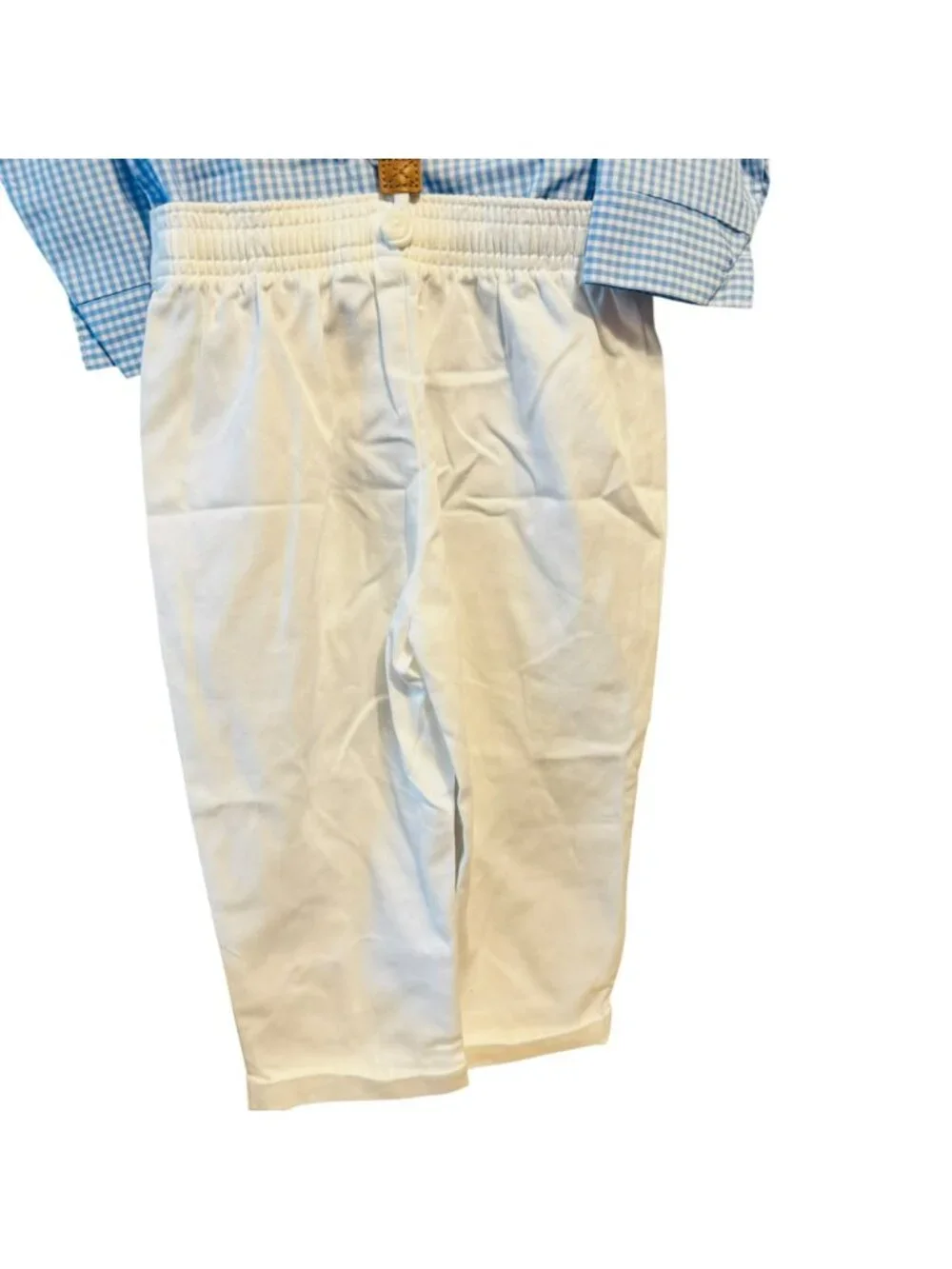 IZOD Baby Boys Blue Checkered Shirt White Pants Bow Tie & Suspenders 4-Piece Out